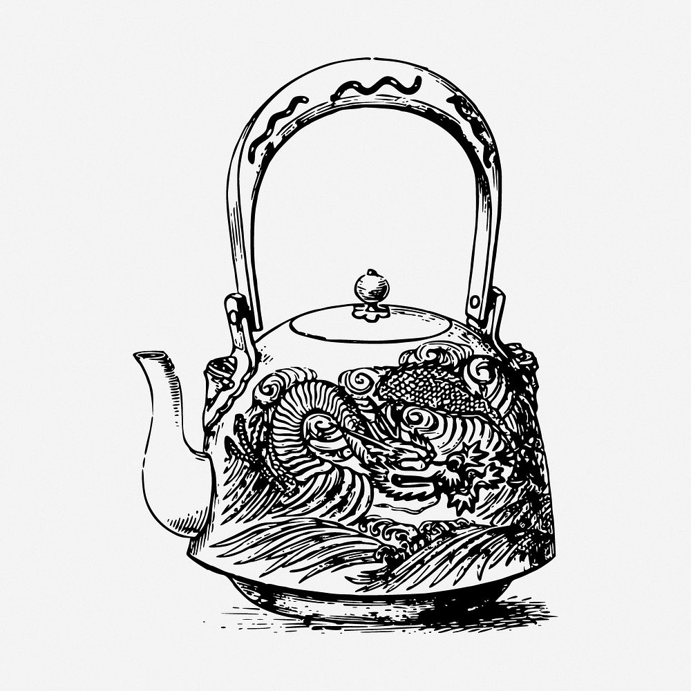 Kettle drawing, object vintage illustration. Free public domain CC0 image.