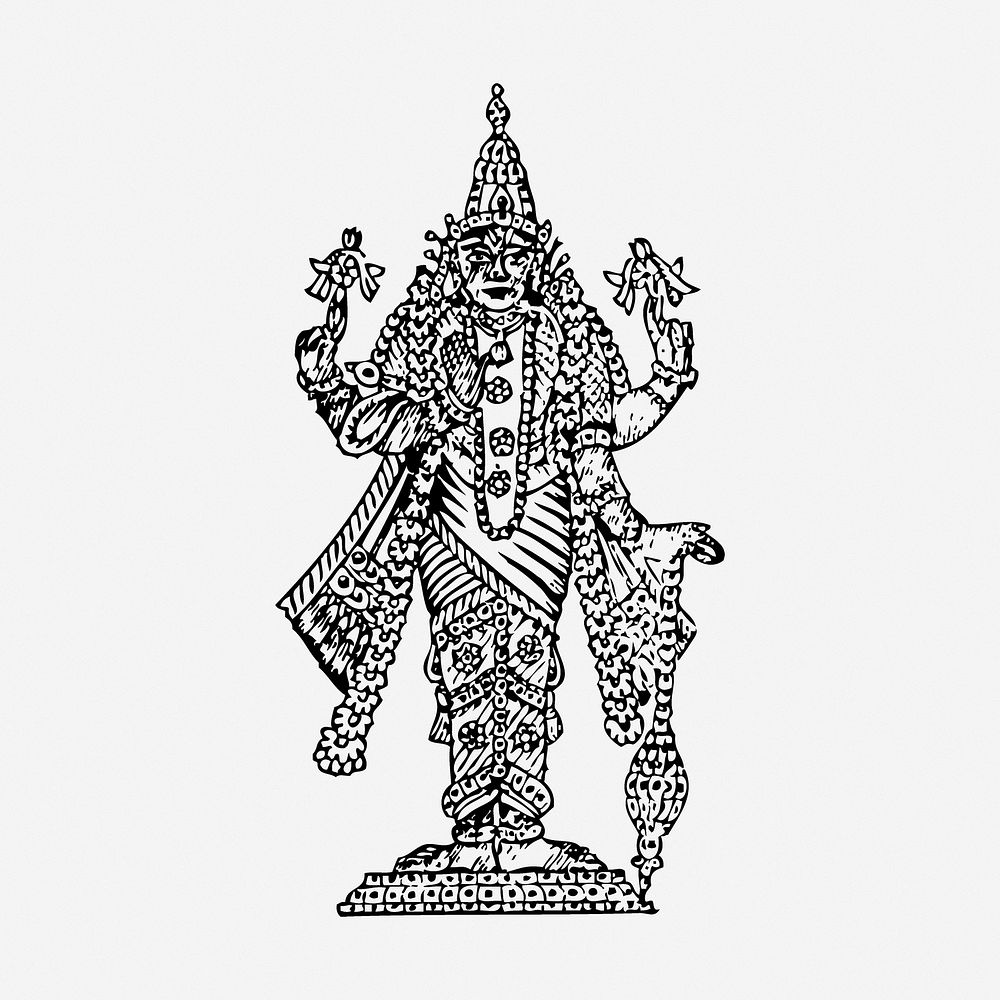 Vishnu Hinduism drawing, religious vintage illustration. Free public domain CC0 image.