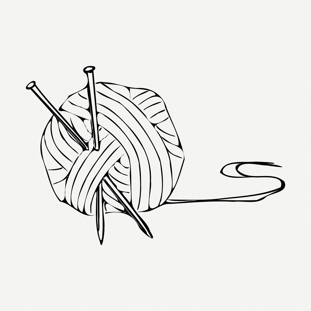 Knitting ball drawing, vintage illustration psd. Free public domain CC0 image.