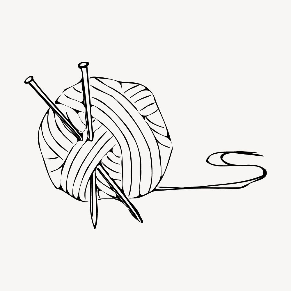 Knitting ball drawing, vintage illustration vector. Free public domain CC0 image.