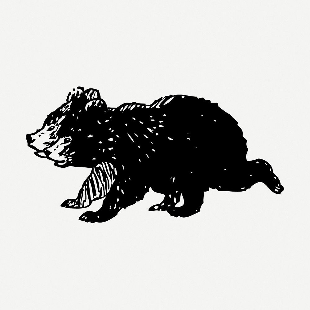 Bear cubs drawing, animal vintage illustration psd. Free public domain CC0 image.