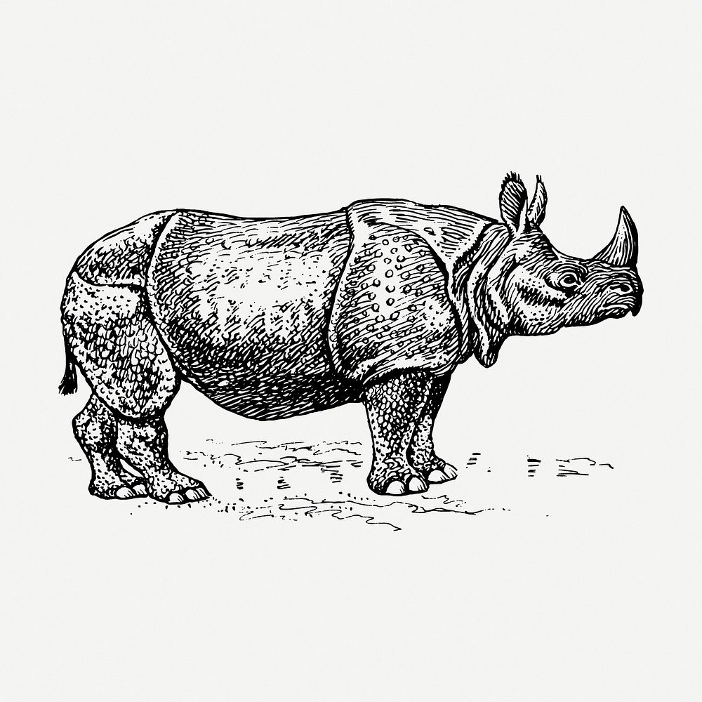 Rhino drawing, wildlife vintage illustration psd. Free public domain CC0 image.