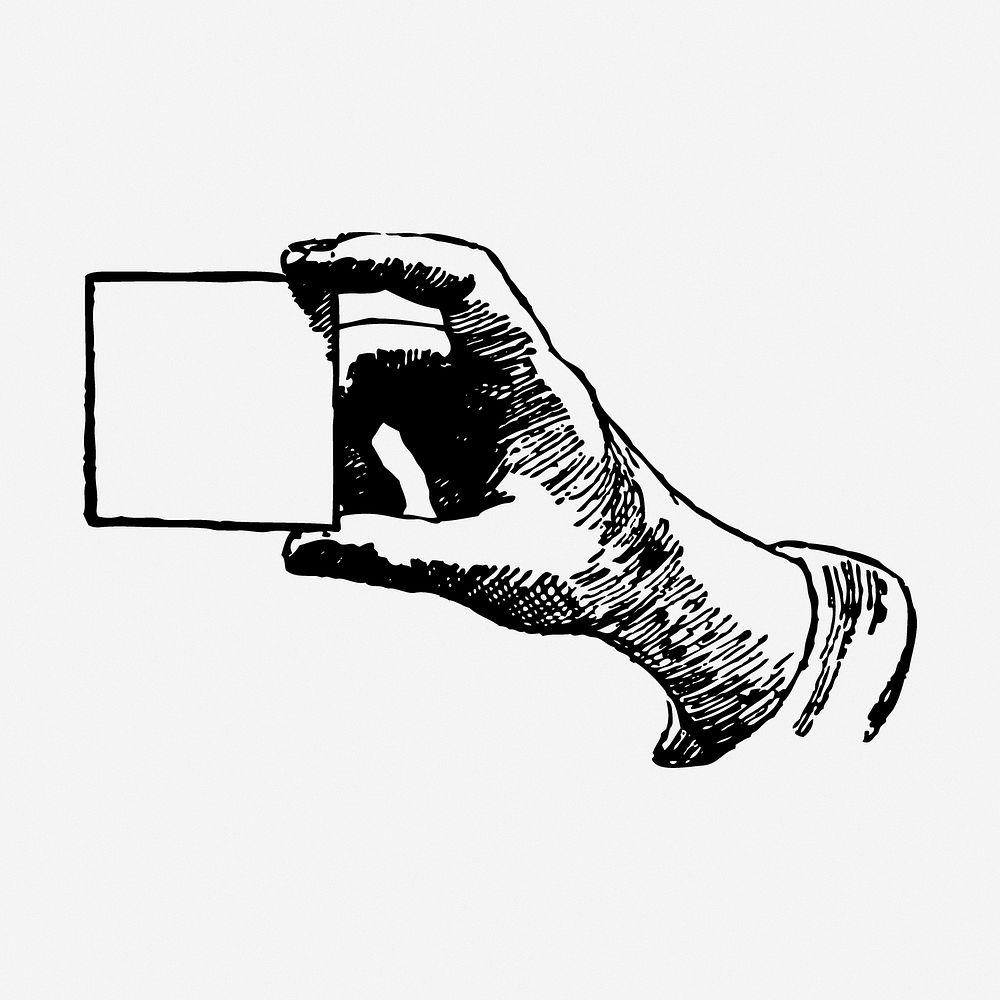 Hand holding card drawing, vintage illustration. Free public domain CC0 image.