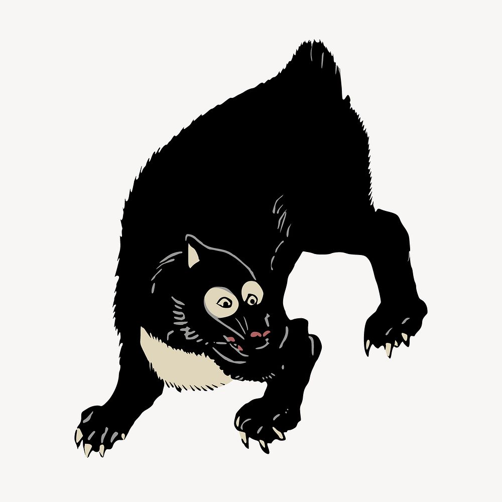 Black bear collage element, vintage Asian illustration vector. Free public domain CC0 image.