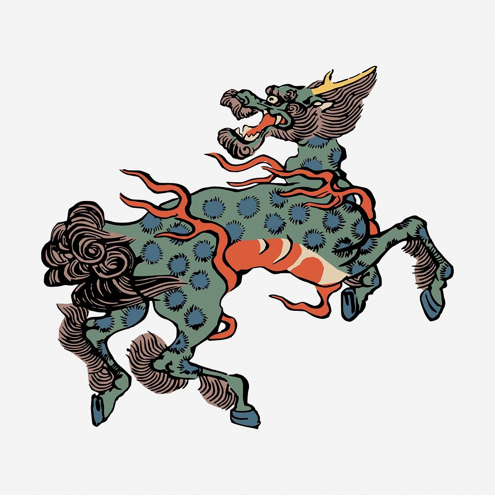 Qilin drawing, Chinese mythology creature illustration. Free public domain CC0 image.