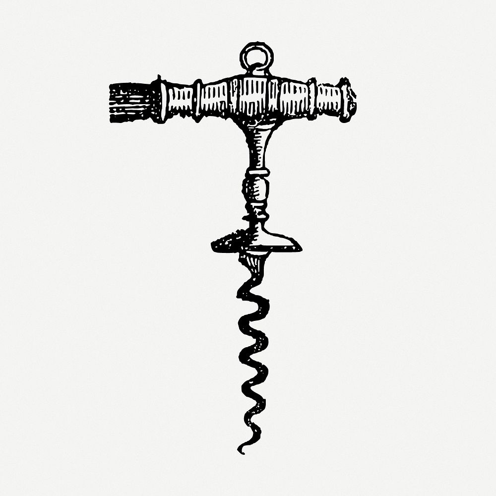 Corkscrew drawing, object vintage illustration psd. Free public domain CC0 image.