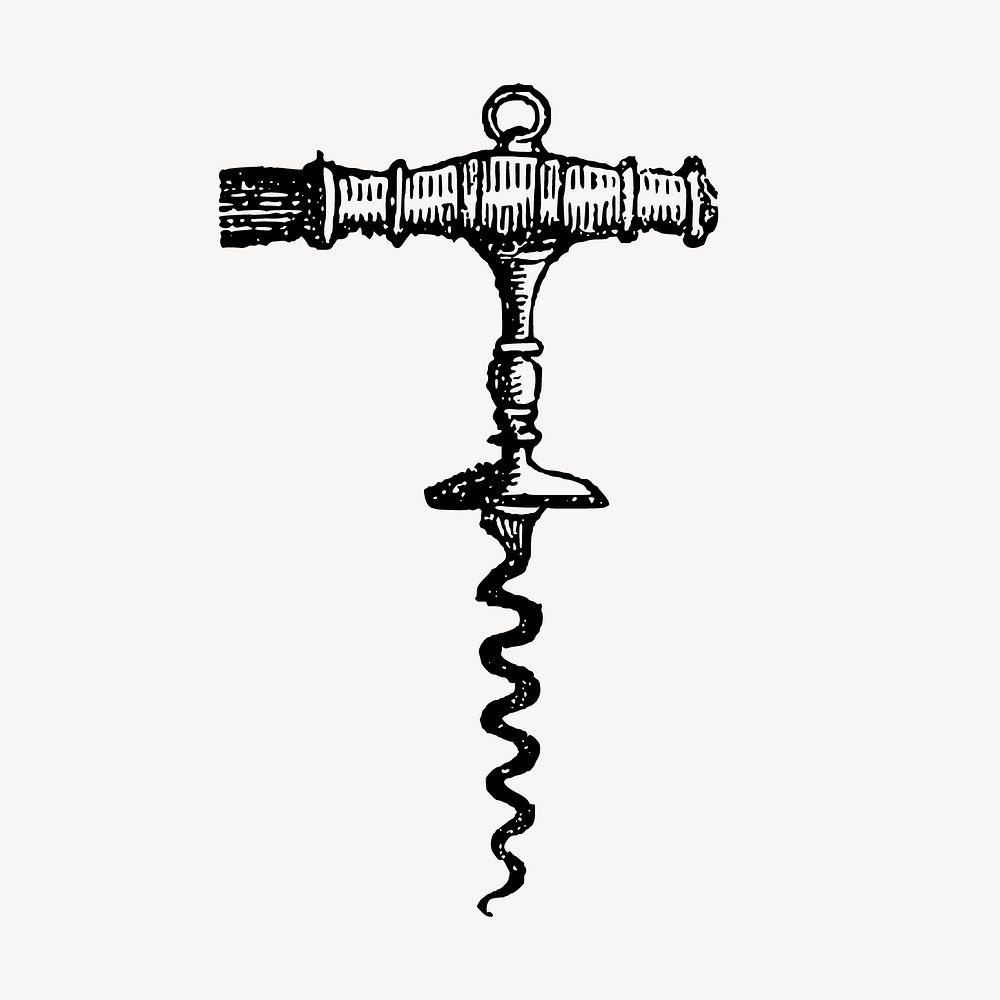 Corkscrew drawing, vintage object illustration vector. Free public domain CC0 image.