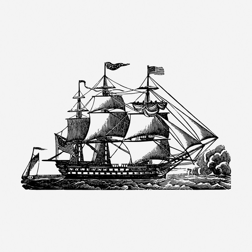Ship drawing, vehicle vintage illustration. Free public domain CC0 image.