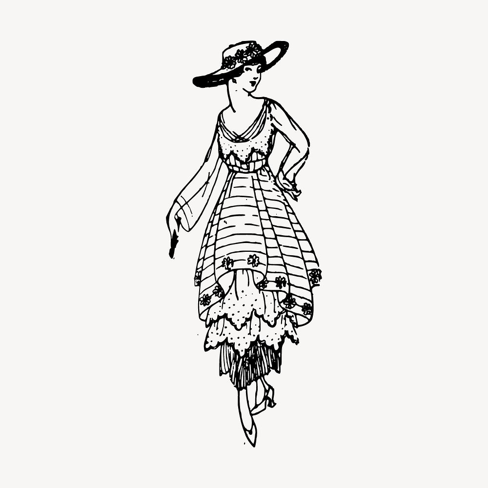 Elegant woman drawing, vintage fashion illustration vector. Free public domain CC0 image.