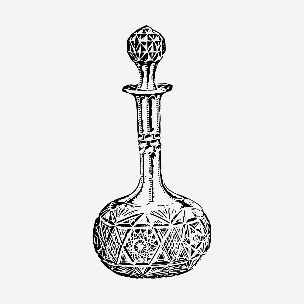 Cut glass decanter drawing, object vintage illustration psd. Free public domain CC0 image.