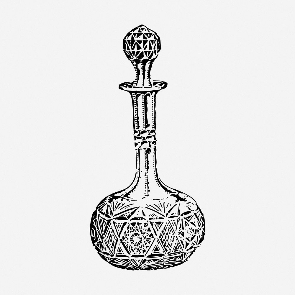 Cut glass decanter drawing, object vintage illustration. Free public domain CC0 image.