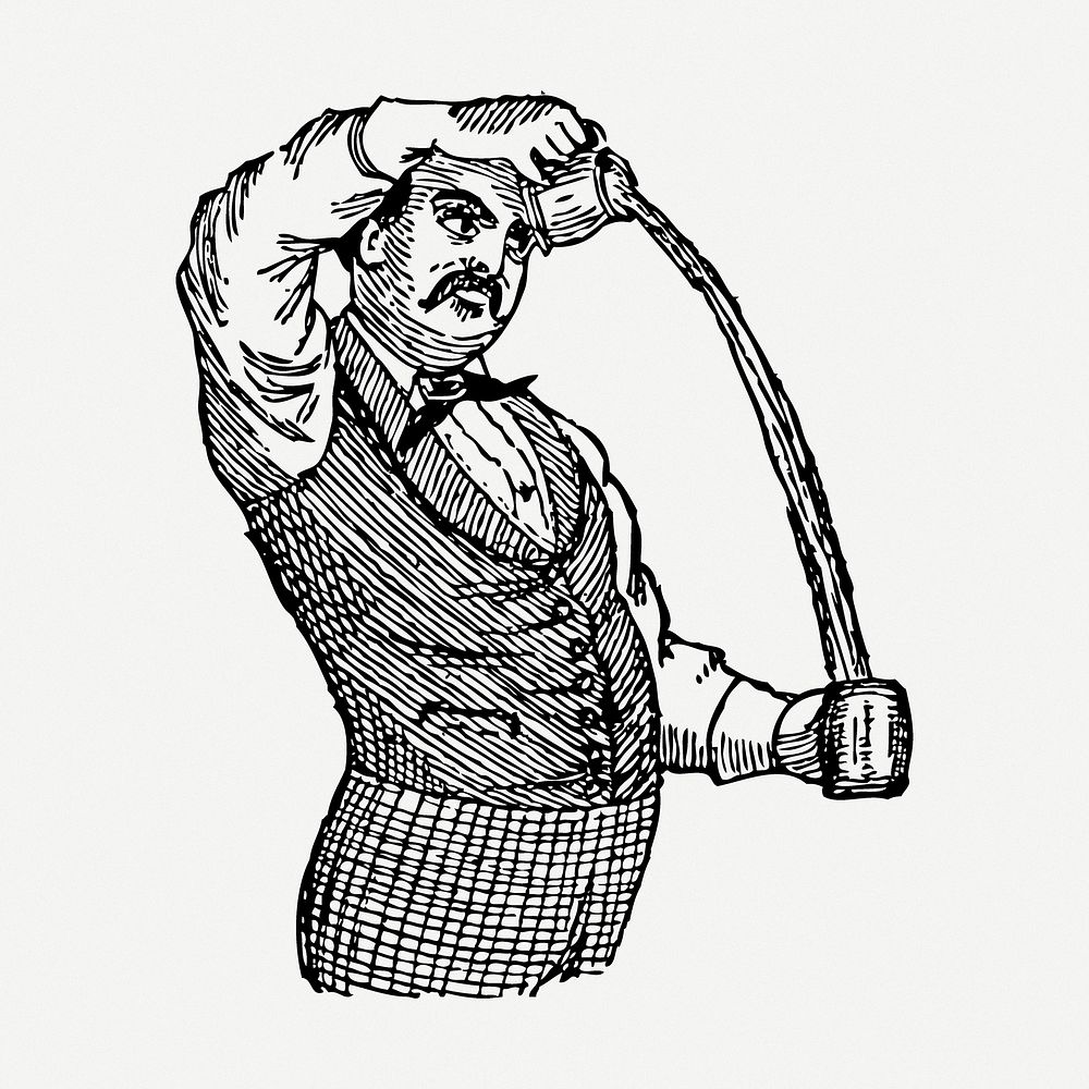 Male bartender drawing, job vintage illustration psd. Free public domain CC0 image.