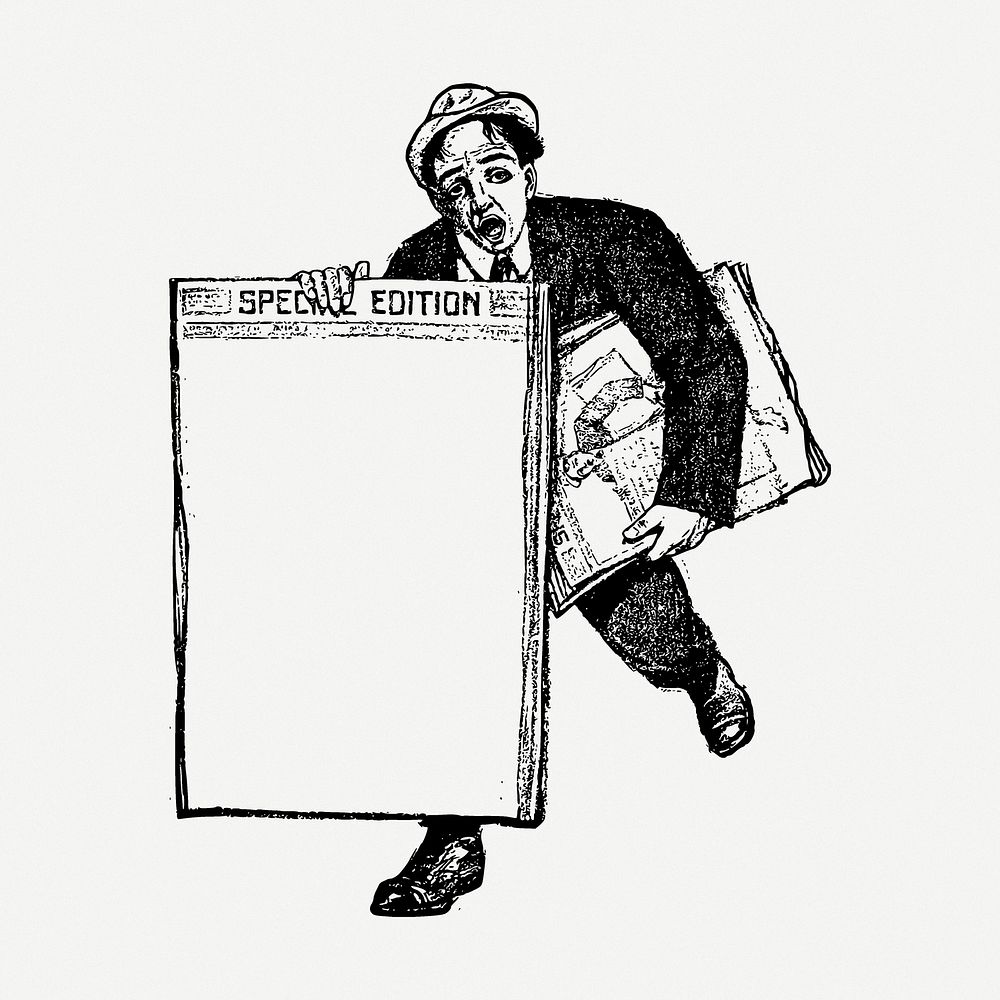 Newspaper frame drawing, man vintage illustration psd. Free public domain CC0 image.