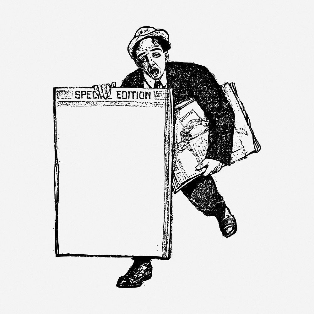 Newspaper frame drawing, man vintage illustration. Free public domain CC0 image.