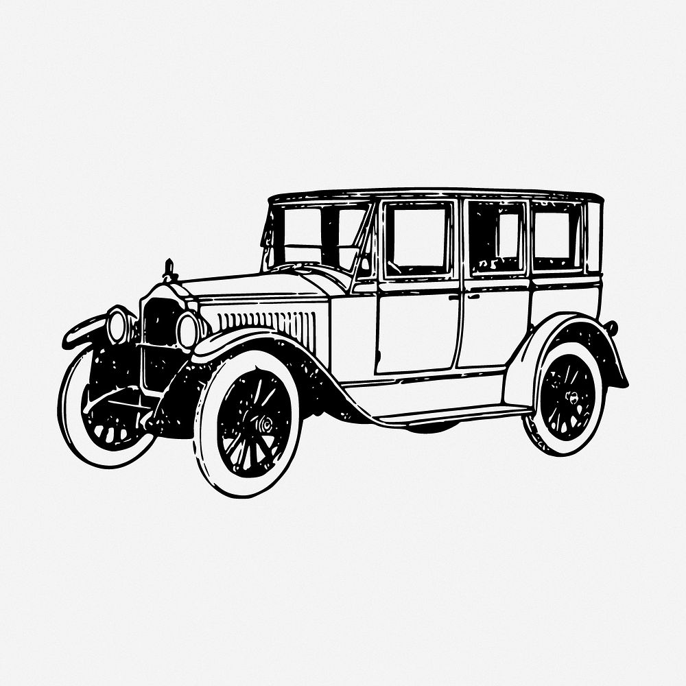 Vintage car drawing, Ford model A vehicle illustration. Free public domain CC0 image.