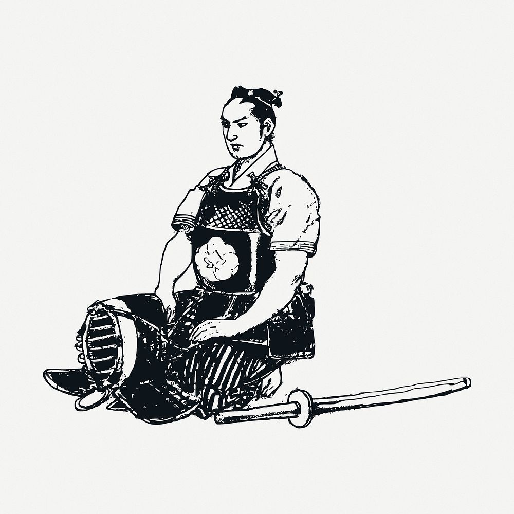 Kendo man drawing, Japanese sport illustration psd. Free public domain CC0 image.
