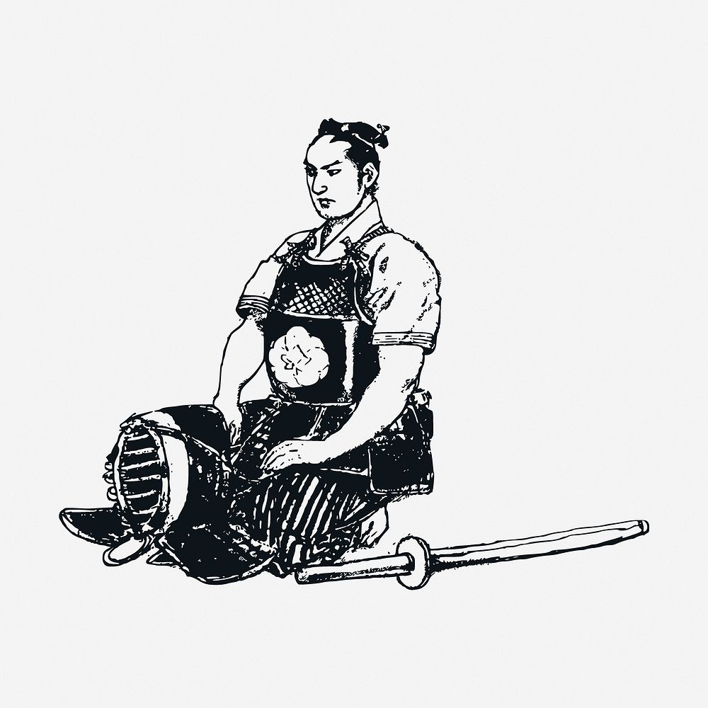 Kendo man drawing, Japanese sport illustration. Free public domain CC0 image.
