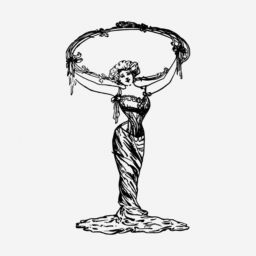 Elegant lady statue drawing, woman vintage illustration. Free public domain CC0 image.