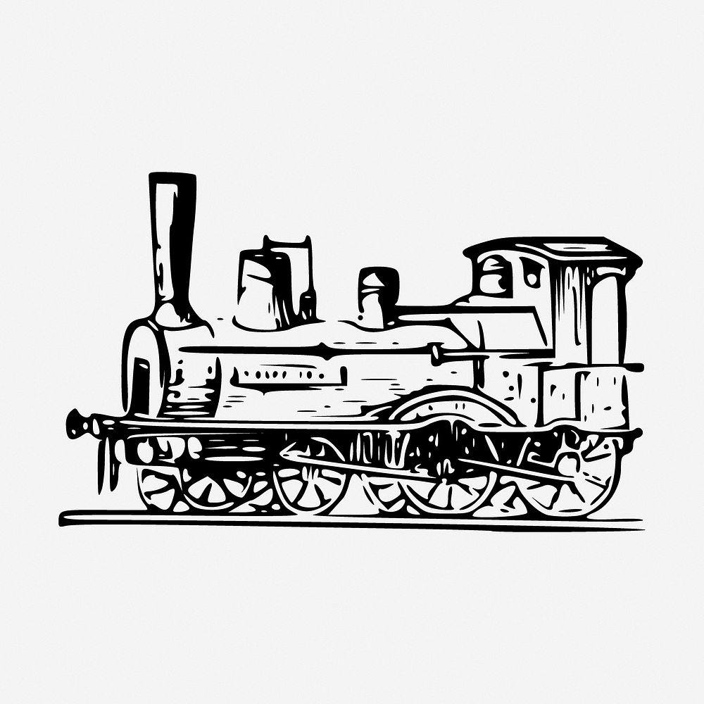 Train drawing, transport vintage illustration. Free public domain CC0 image.