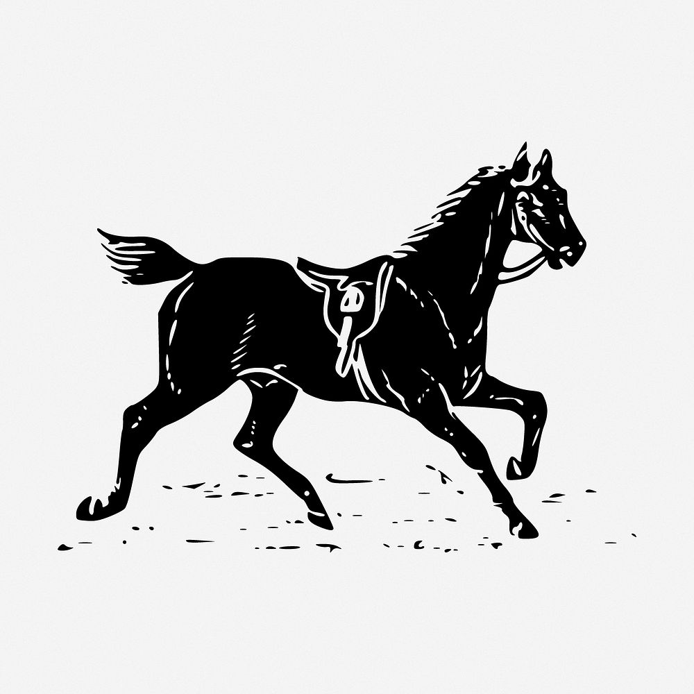 Running horse drawing, animal vintage illustration. Free public domain CC0 image.