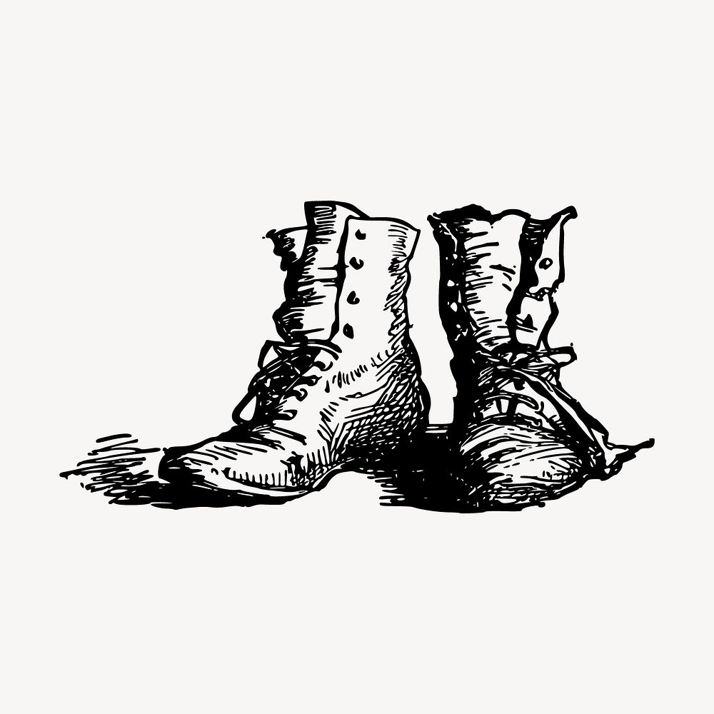 Leather boots drawing, vintage fashion illustration vector. Free public domain CC0 image.