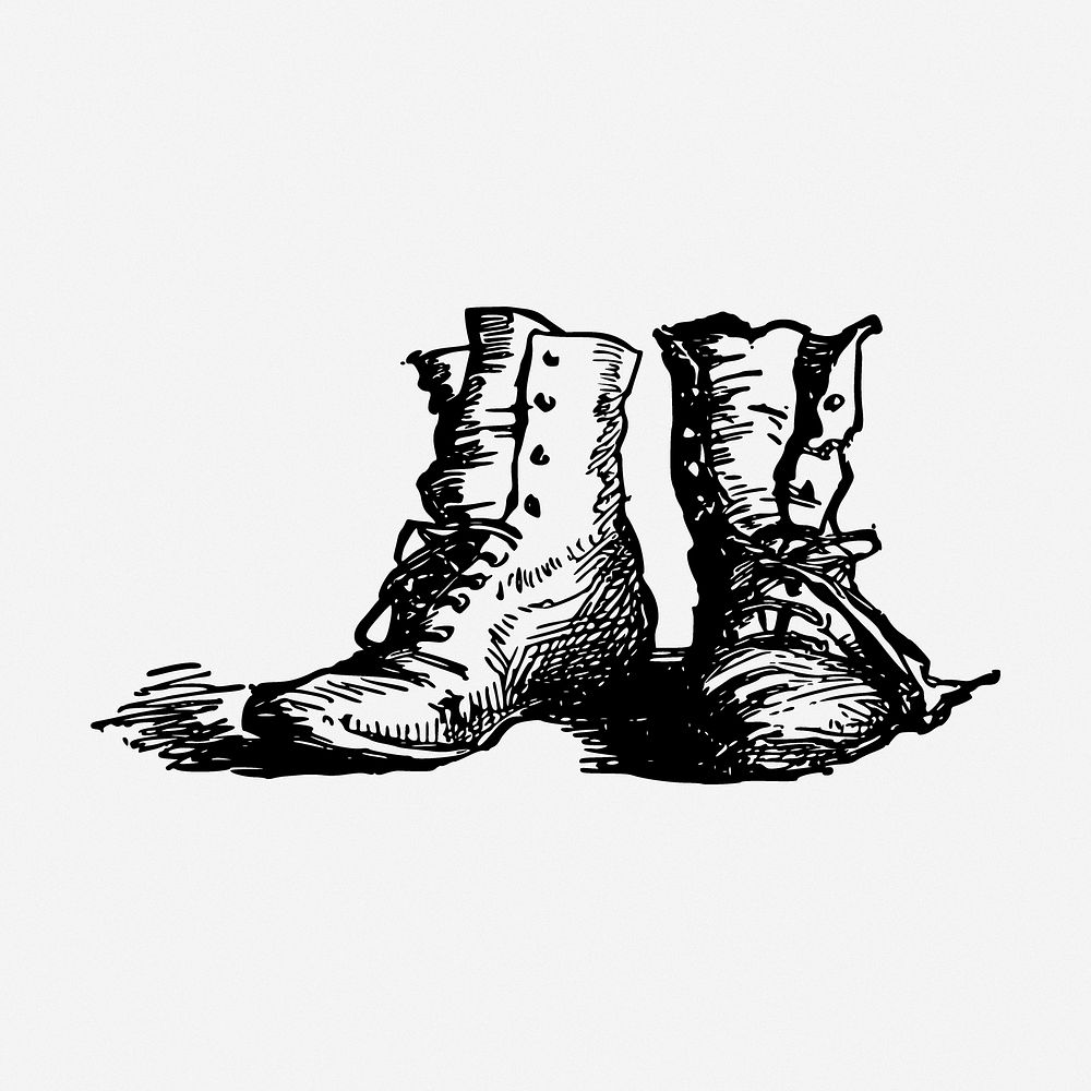 Leather boots drawing, fashion vintage illustration. Free public domain CC0 image.