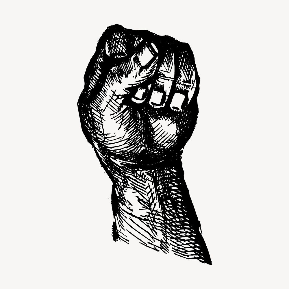 Raised fist drawing, victory symbol, vintage illustration vector. Free public domain CC0 image.