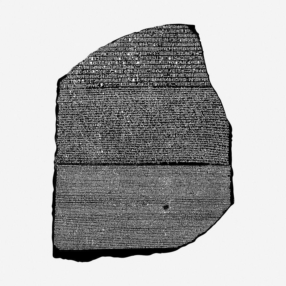 Rosetta Stone drawing, ancient object illustration. Free public domain CC0 image.