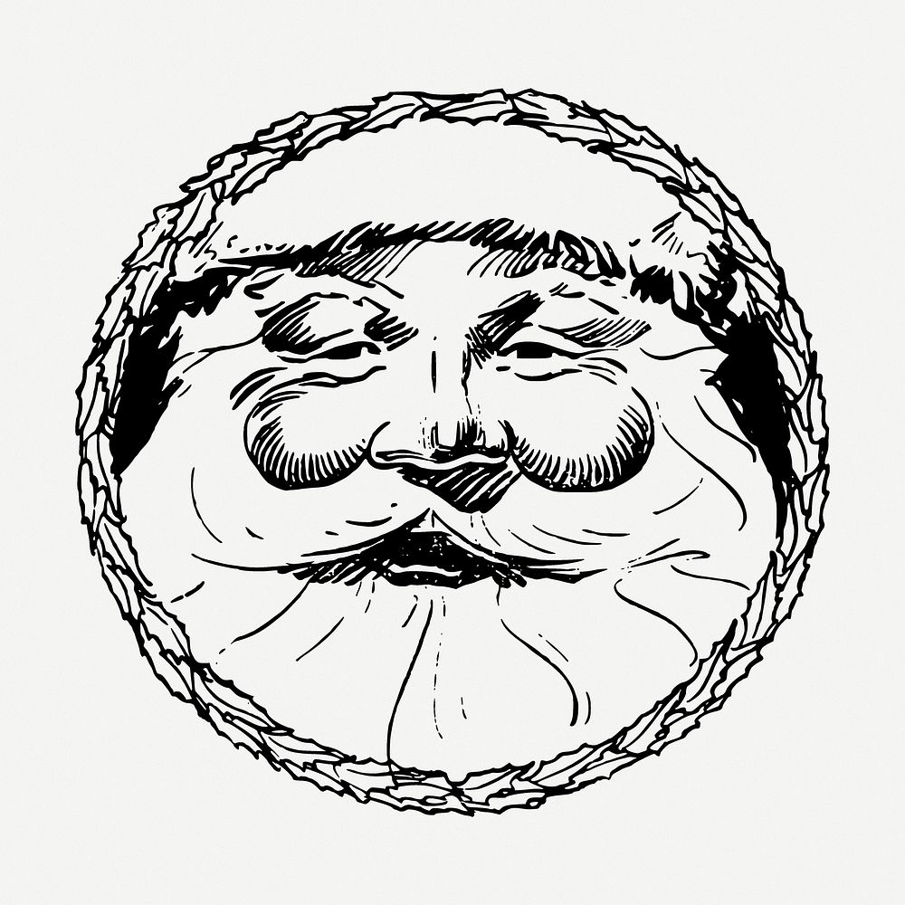 Santa's face drawing, Christmas vintage illustration psd. Free public domain CC0 image.