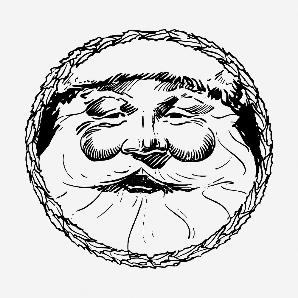 Santa's face drawing, Christmas vintage illustration. Free public domain CC0 image.