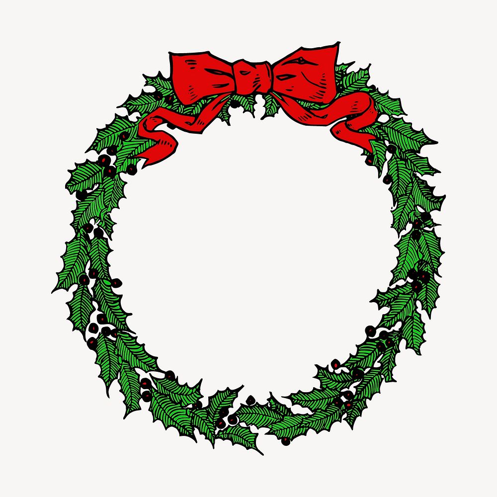 Christmas wreath frame, vintage festive illustration vector. Free public domain CC0 image.