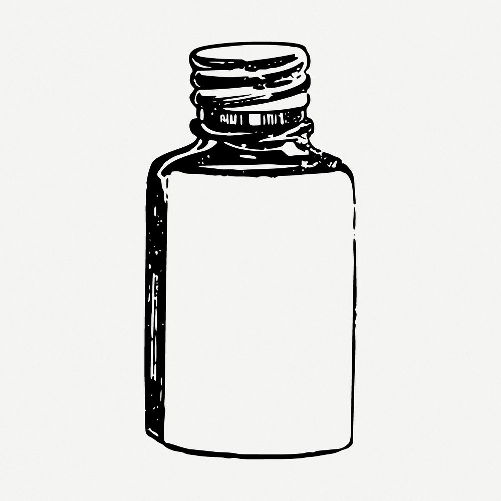 Pill bottle drawing, object vintage illustration psd. Free public domain CC0 image.