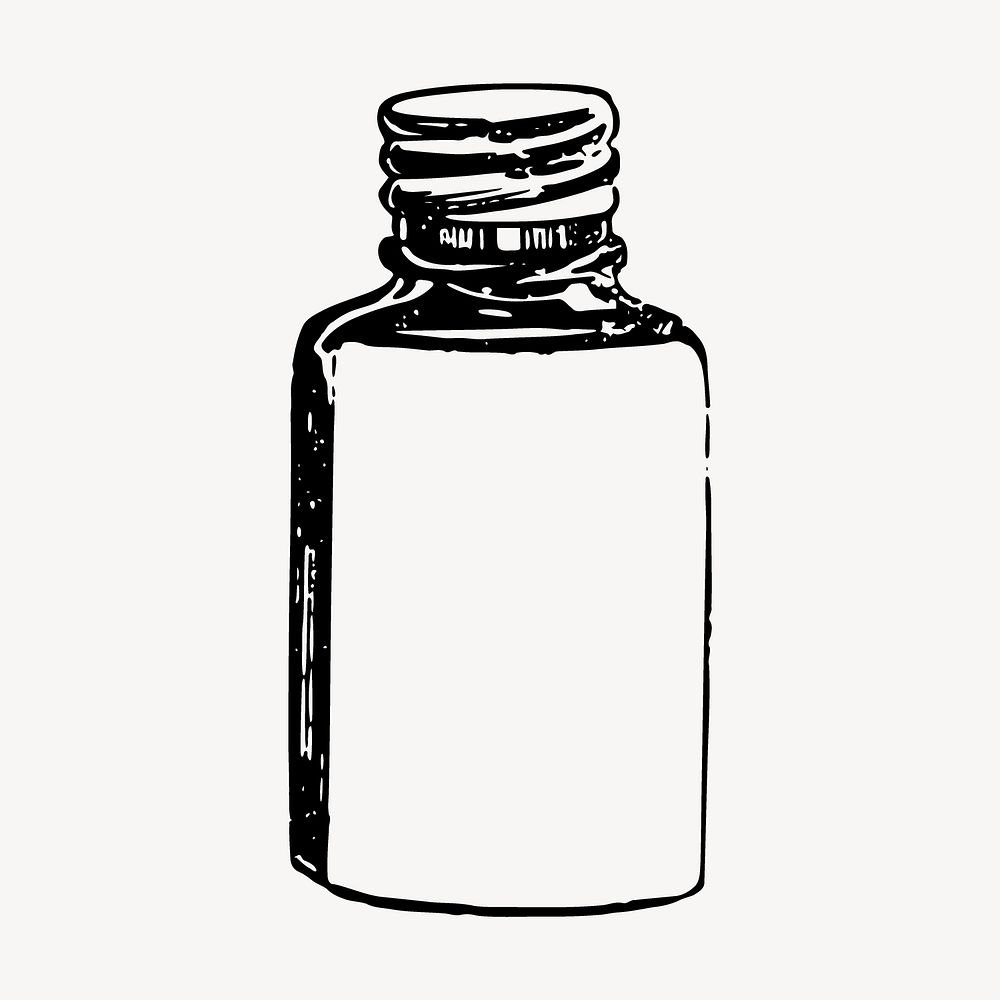 Pill bottle drawing, vintage object illustration vector. Free public domain CC0 image.