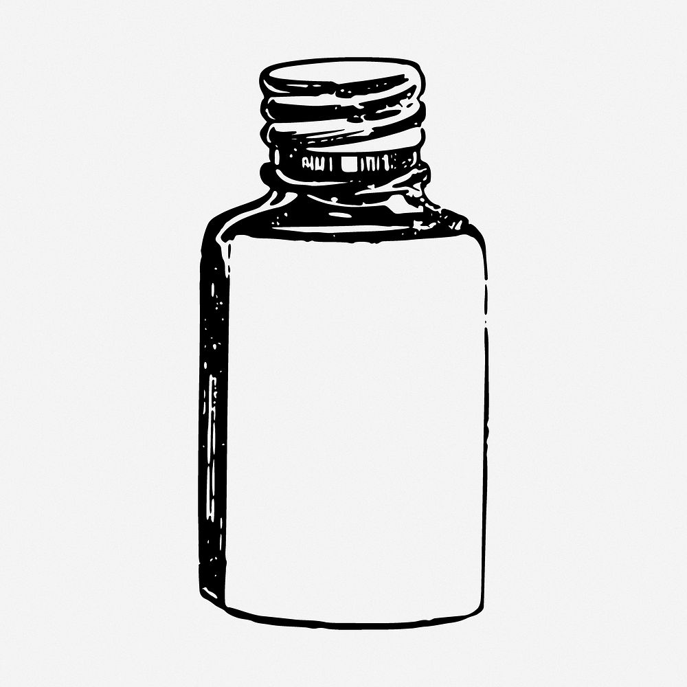 Pill bottle drawing, object vintage illustration. Free public domain CC0 image.