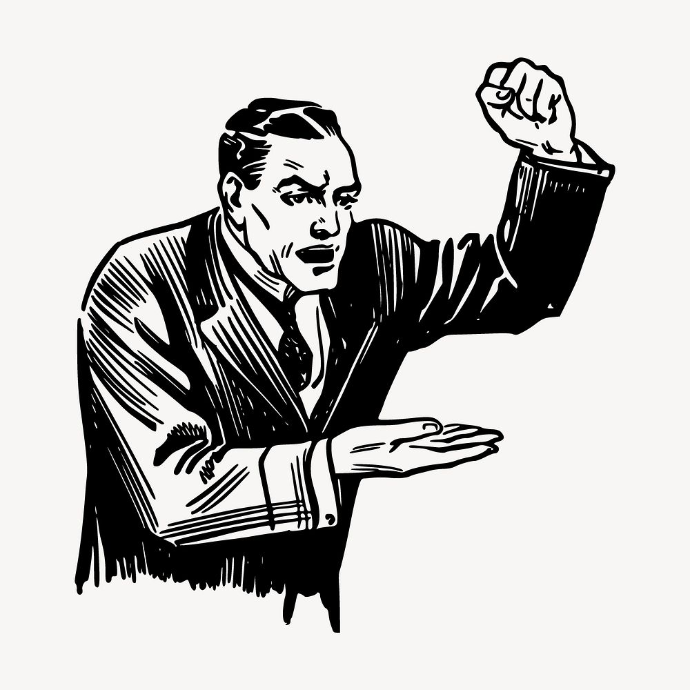 Angry businessman giving speech drawing, gesture illustration vector. Free public domain CC0 image.