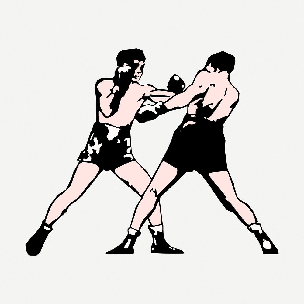 Boxers fighting drawing, sport vintage illustration psd. 