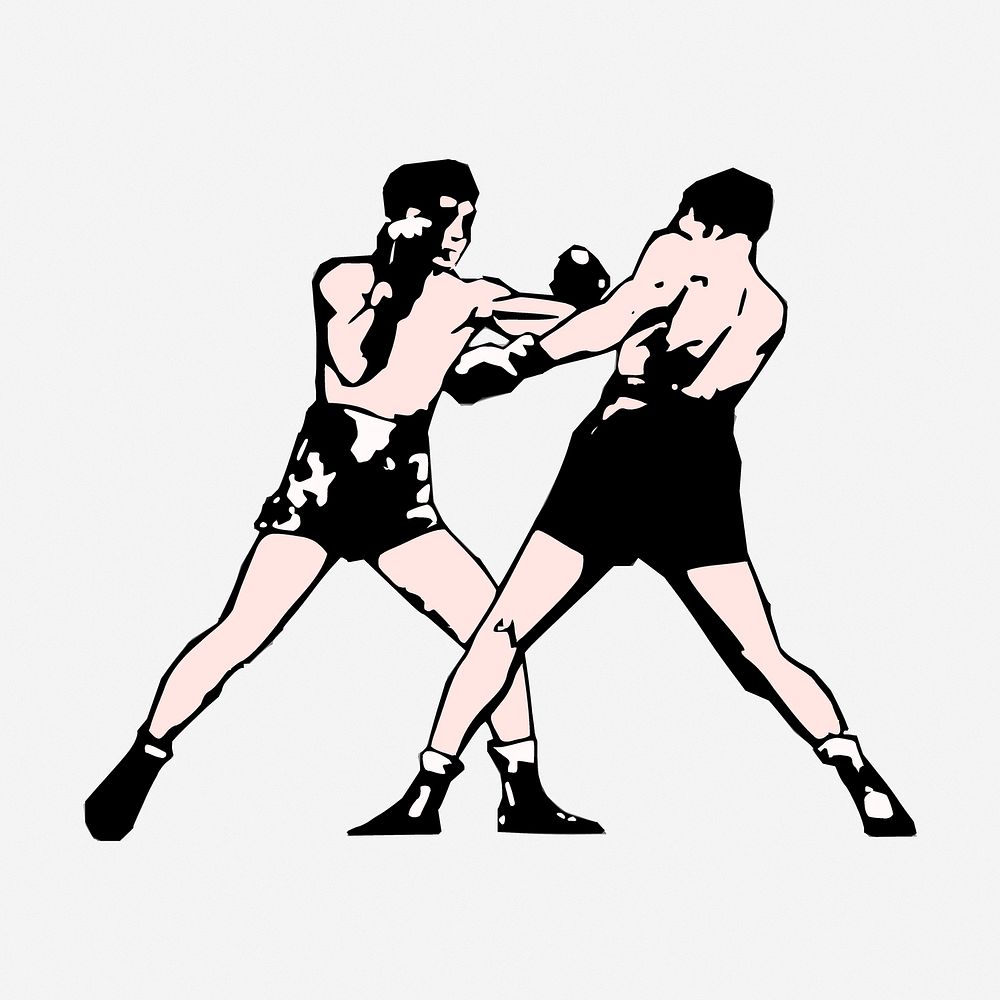 Boxers fighting drawing, sport vintage illustration. Free public domain CC0 image.