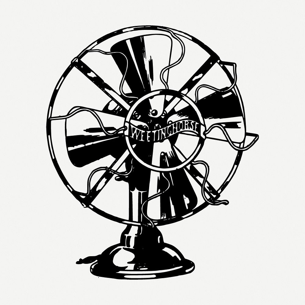 Vintage fan drawing, electrical object illustration psd. Free public domain CC0 image.
