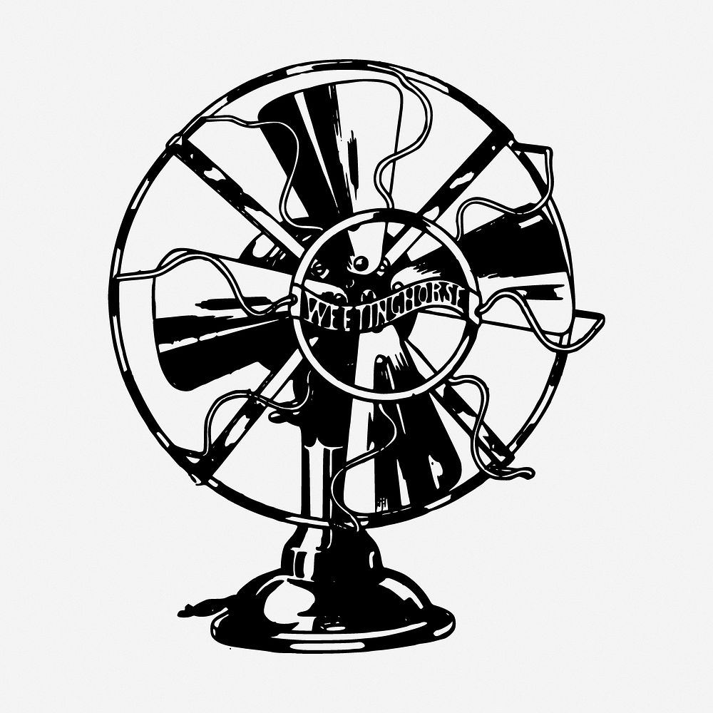 Vintage fan drawing, electrical object illustration. Free public domain CC0 image.