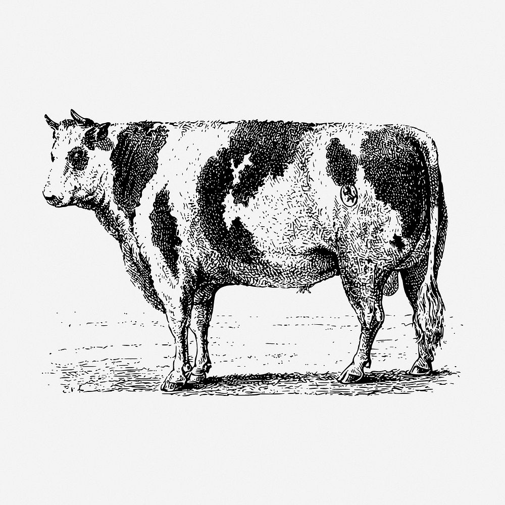 Bull drawing, farm animal illustration. Free public domain CC0 image.