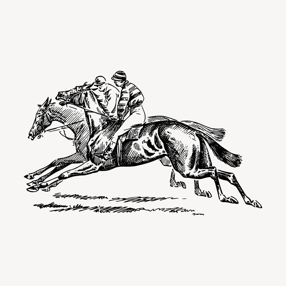 Horse racing drawing, vintage horse illustration vector. Free public domain CC0 image.