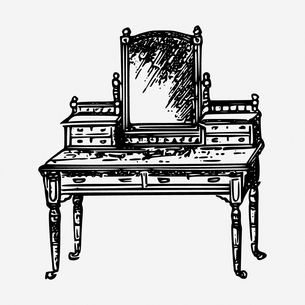 Dressing table drawing, furniture vintage illustration. Free public domain CC0 image.