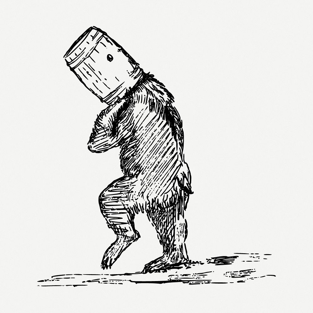 Funny bear drawing, animal vintage illustration psd. Free public domain CC0 image.