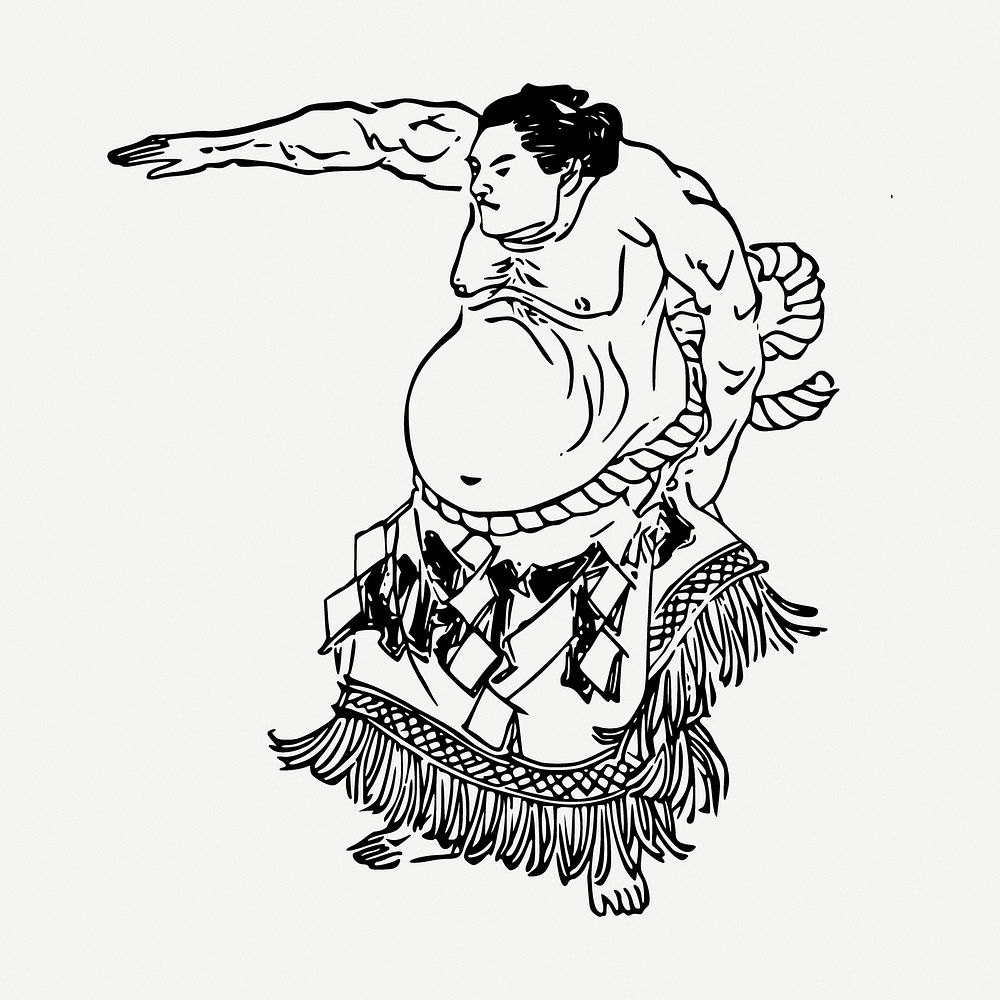 Sumo wrestler drawing, Japanese sport illustration psd. Free public domain CC0 image.