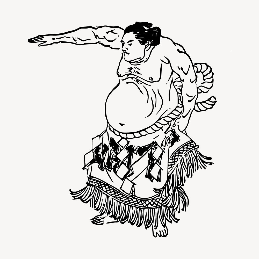 Sumo wrestler drawing, Japanese sport illustration vector. Free public domain CC0 image.