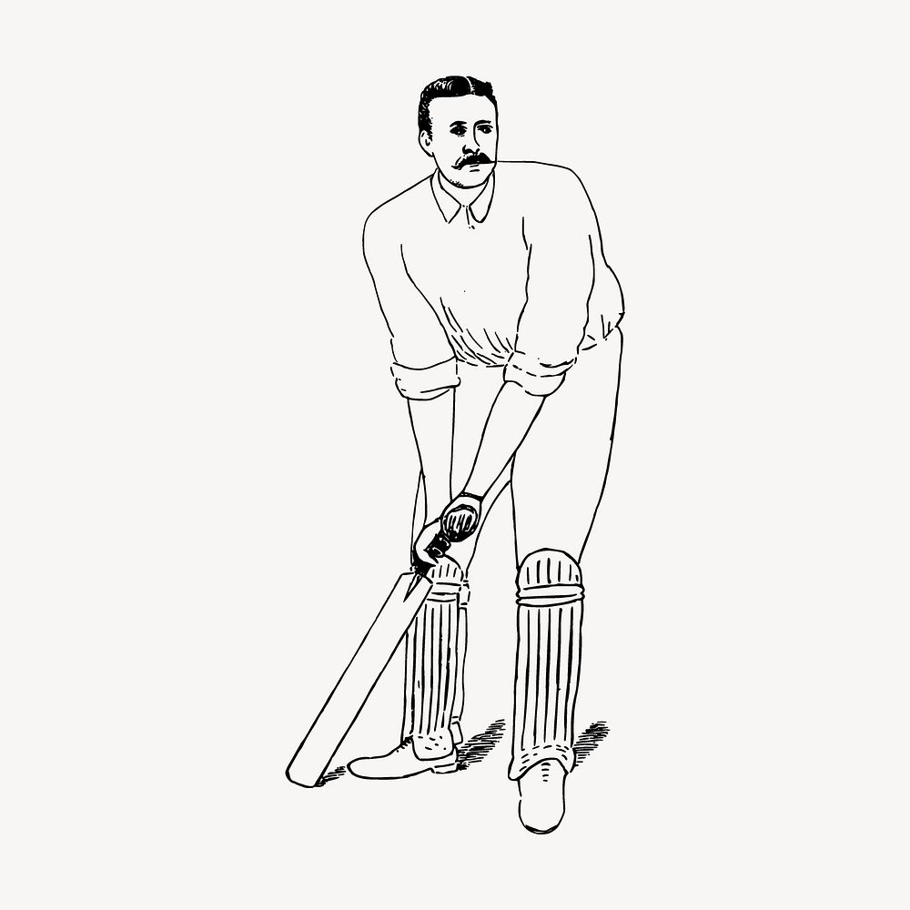 Cricket player drawing, vintage sport illustration vector. Free public domain CC0 image.