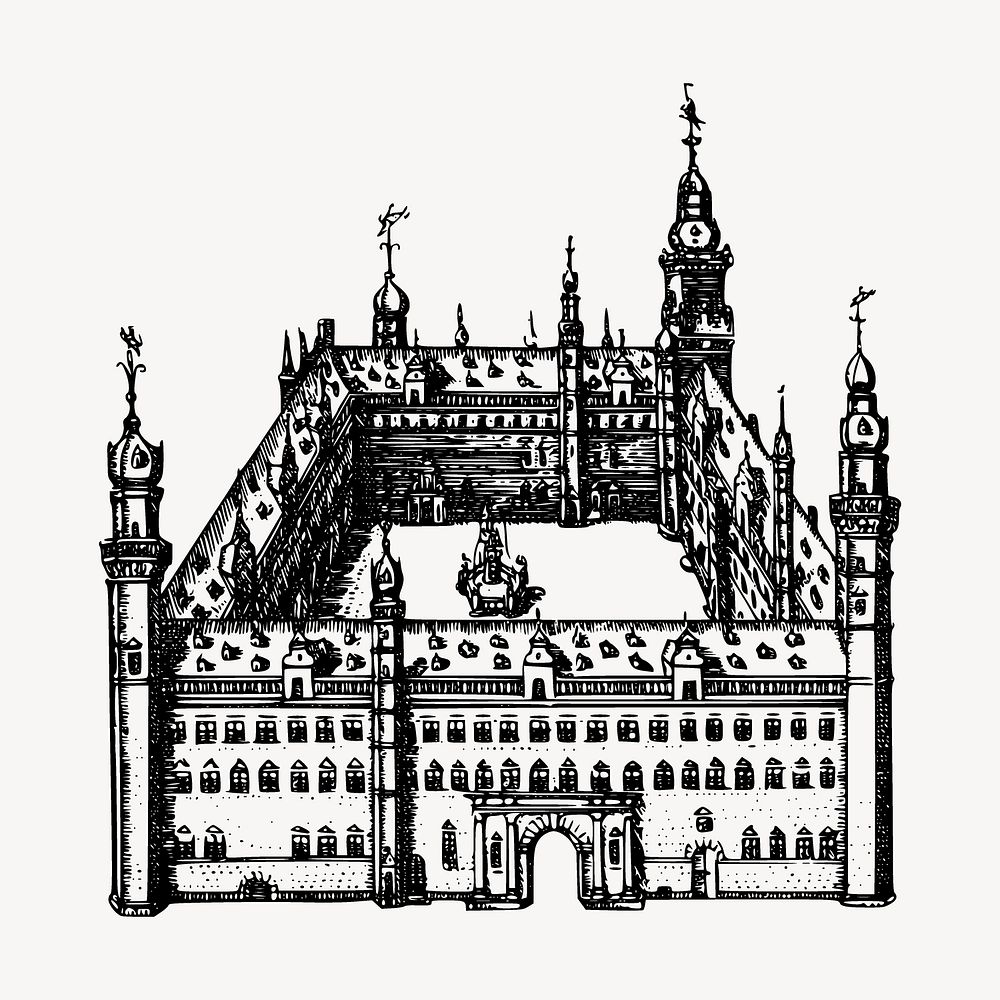 Kronborg castle, Denmark clipart, landmark vintage illustration vector. Free public domain CC0 image.