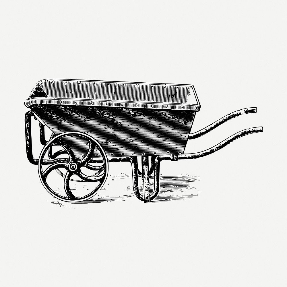 Wheelbarrow drawing, farming equipment vintage Free PSD rawpixel