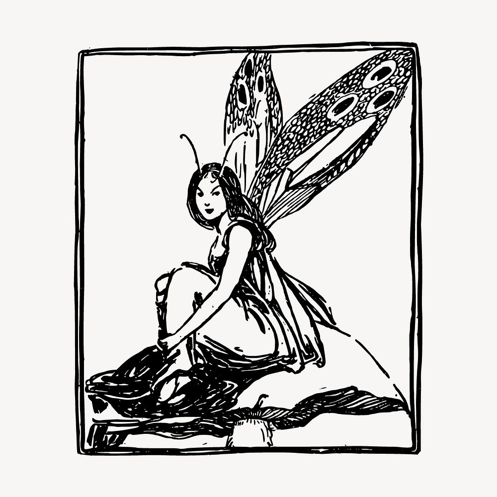 Fairy drawing, vintage fantasy illustration vector. Free public domain CC0 image.