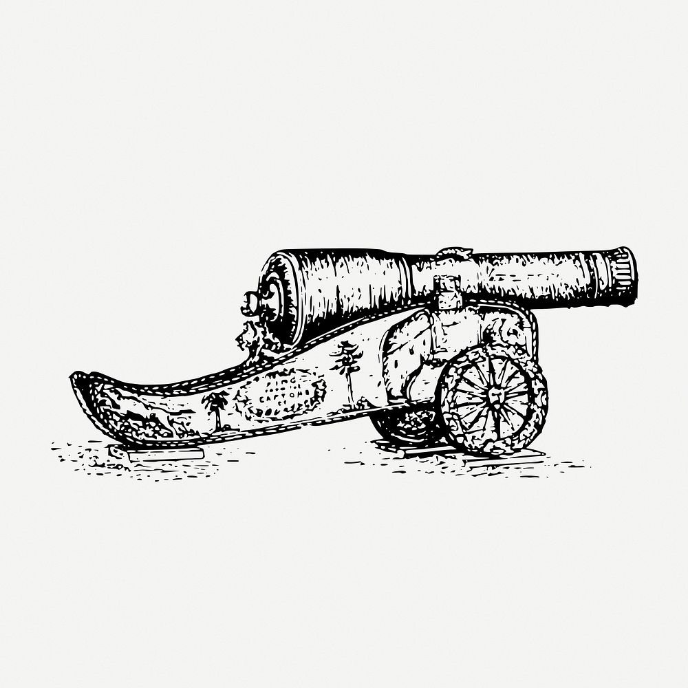 Old cannon drawing, military weapon vintage illustration psd. Free public domain CC0 image.